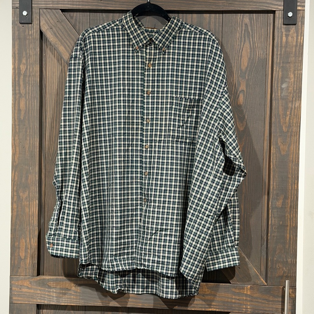 Sir Pendleton Green & Blue Plaid Button Down Long Sleeve Shirt 100% Wool XXL‎